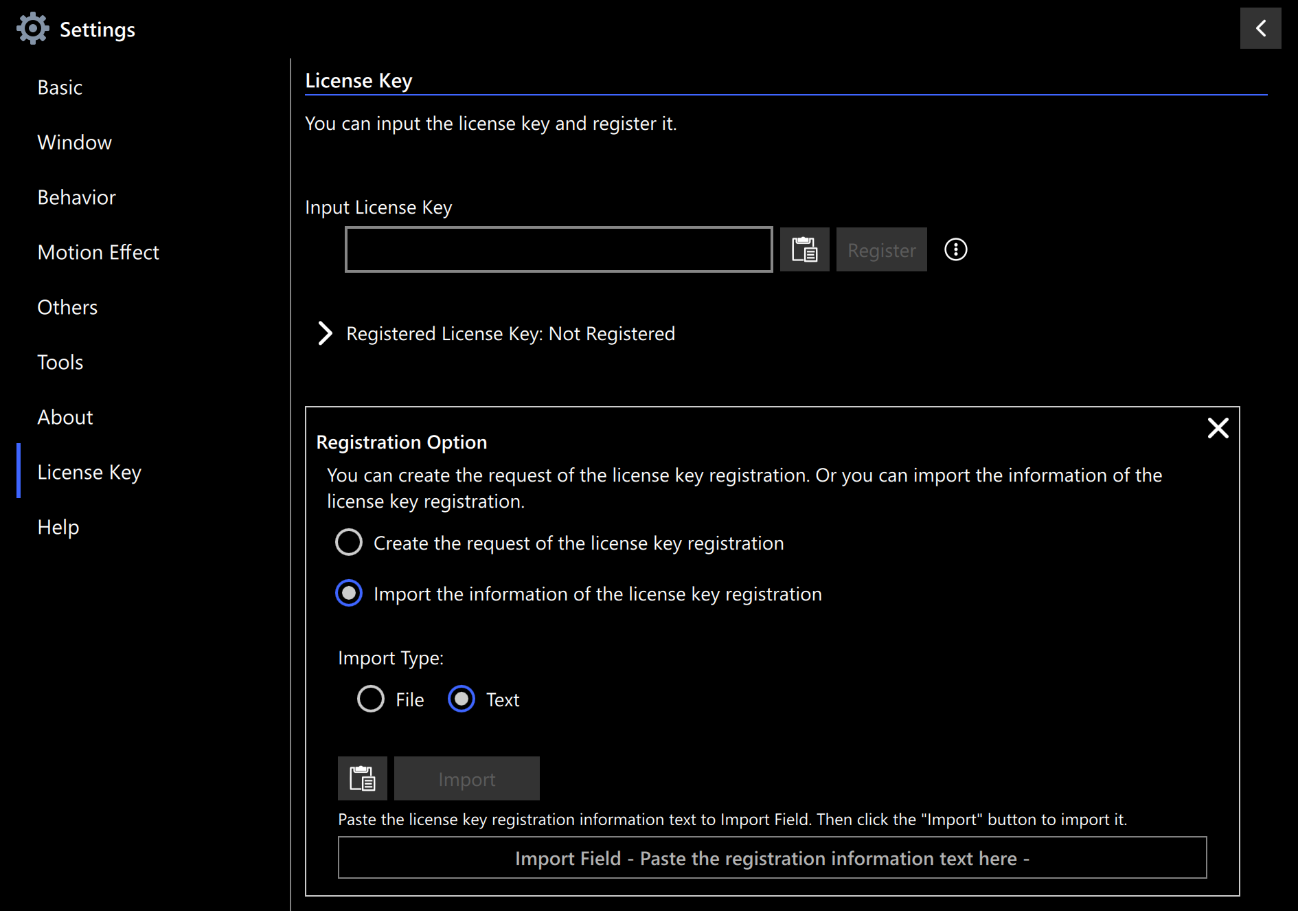 Import license key registration information