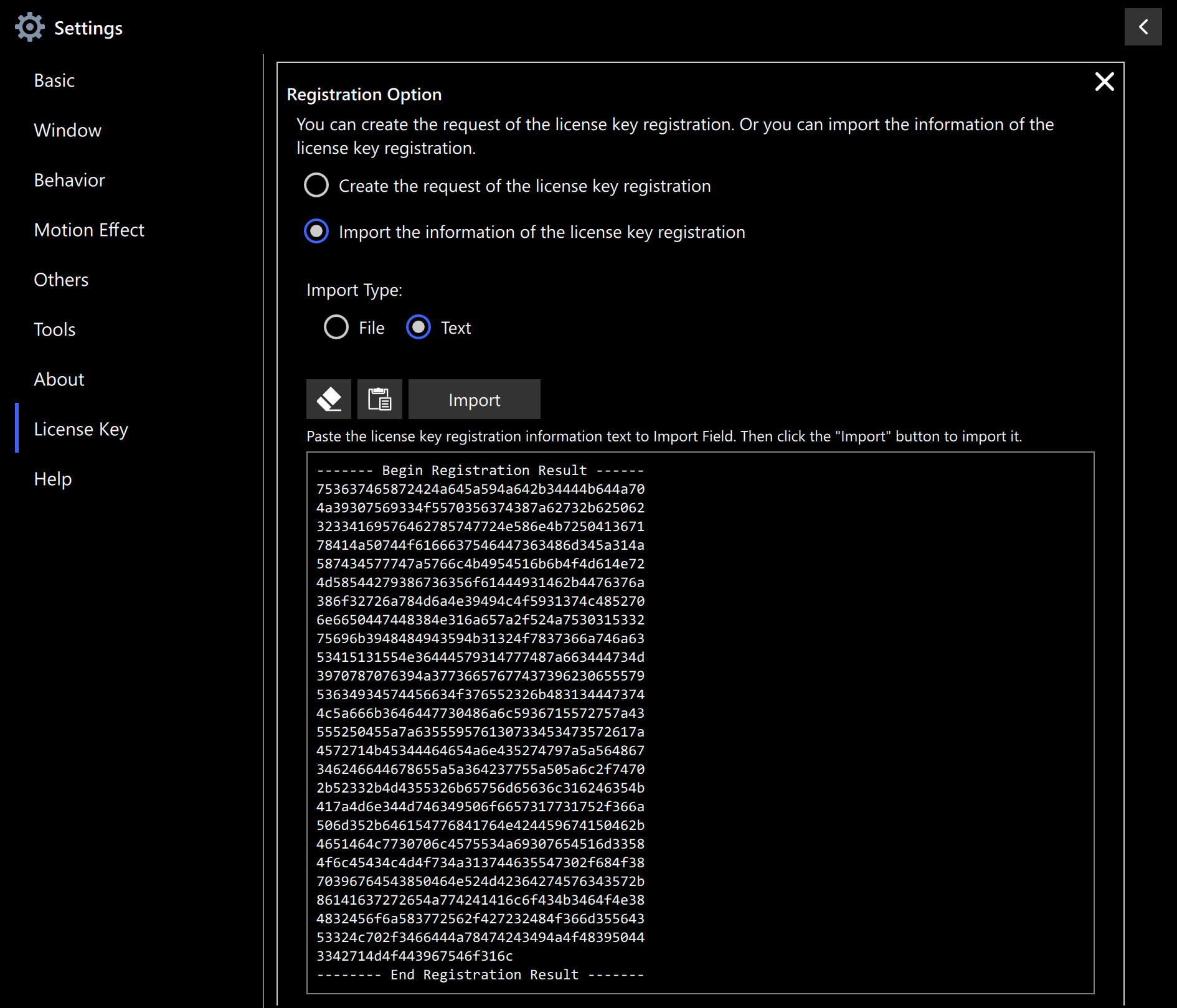 Paste license key registration information